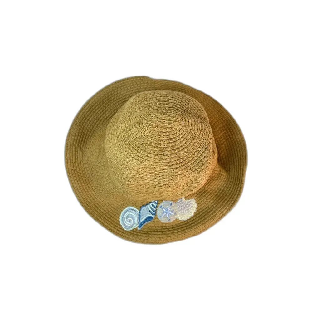 Steve Madden NWOT Women's Tan Sea Shell Embroidered Packable Sun Hat